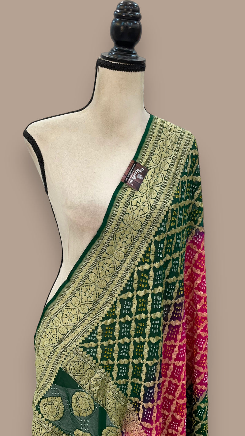 Pure Georgette Banarasi Bandhej Handloom Dupatta - The Handlooms