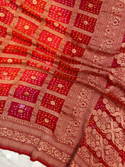 Dual Shade Pure Georgette Banarasi Bandhej Handloom Saree - The Handlooms