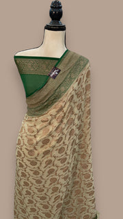 Khaddi Georgette Handloom Banarasi Saree -  Antique zari - The Handlooms
