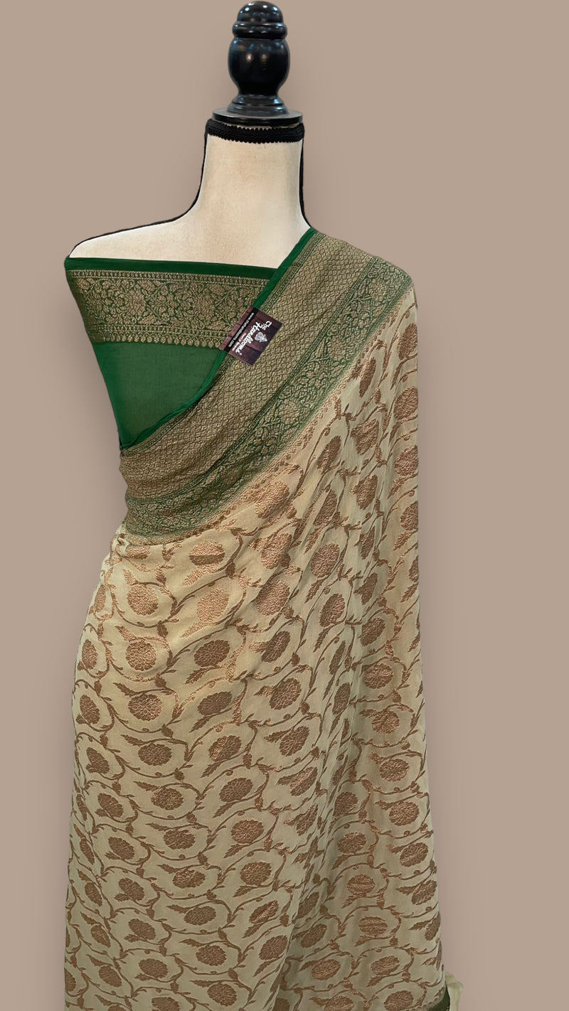 Khaddi Georgette Handloom Banarasi Saree -  Antique zari - The Handlooms