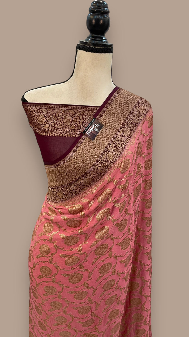 Khadki Georgette Banarasi Saree -  Antique zari - The Handlooms