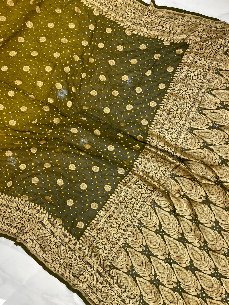Pure Georgette Banarasi Bandhej Handloom Saree - The Handlooms