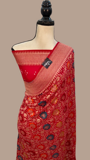 Pure Georgette Banarasi Bandhej Handloom Saree - with meenakari work - The Handlooms