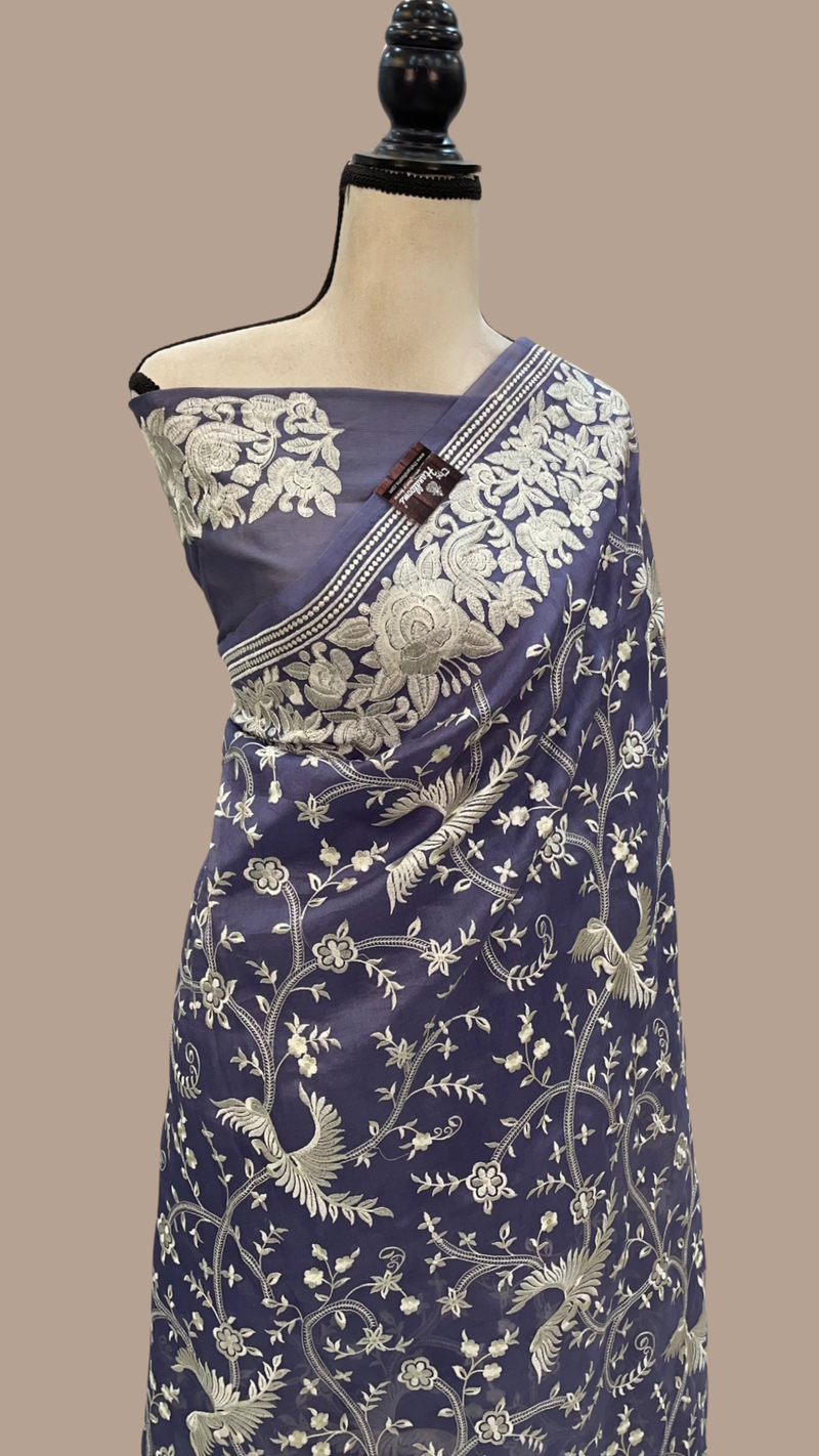 Pure Organza Chikankari Handloom Banarasi Saree - The Handlooms