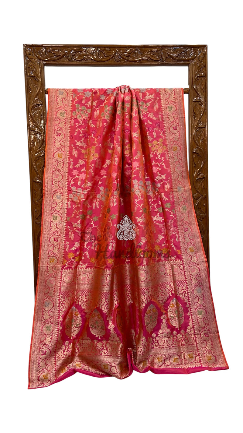 Pure Katan Silk Banarasi Handloom Saree - All Over Jaal Work With Meenakari