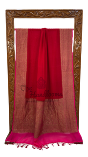 Red and Pink Pure Khaddi Georgette Handloom Banarasi Saree - The Handlooms