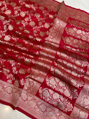 Pure Katan Silk Banarasi Handloom Saree - All Over Jaal Work - The Handlooms