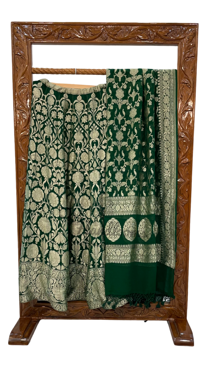 Pure Khaddi Georgette Handloom Banarasi Lehenga - Stitched - The Handlooms
