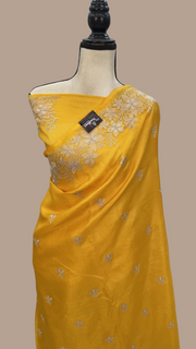 Tussar Silk Handloom Banarasi Saree With Chikankari - The Handlooms