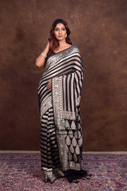 Black Khaddi Georgette Handloom Banarasi Saree - The Handlooms
