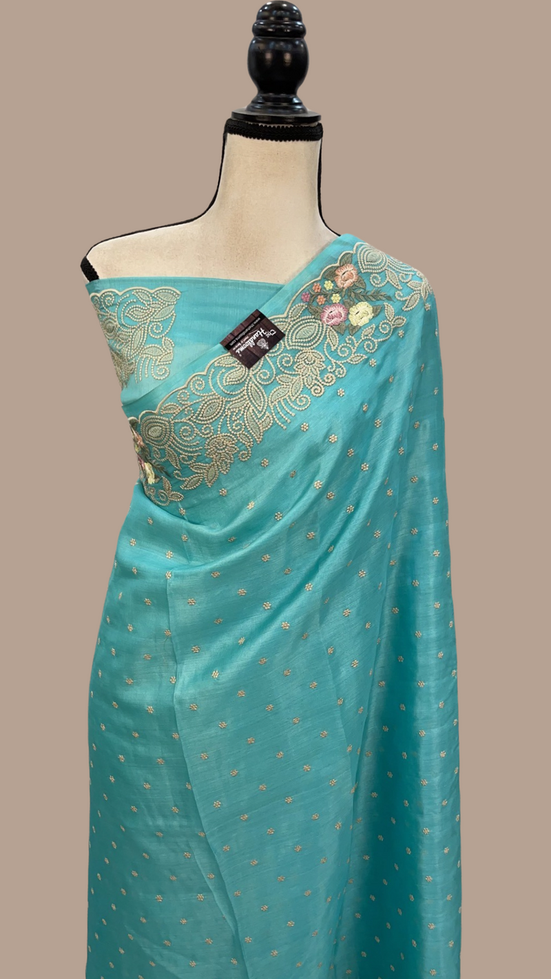 Tussar Silk Handloom Banarasi Saree With Chikankari - The Handlooms