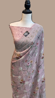 Pure Georgette  Digital Print with Chikankari Handloom Banarasi Saree - The Handlooms