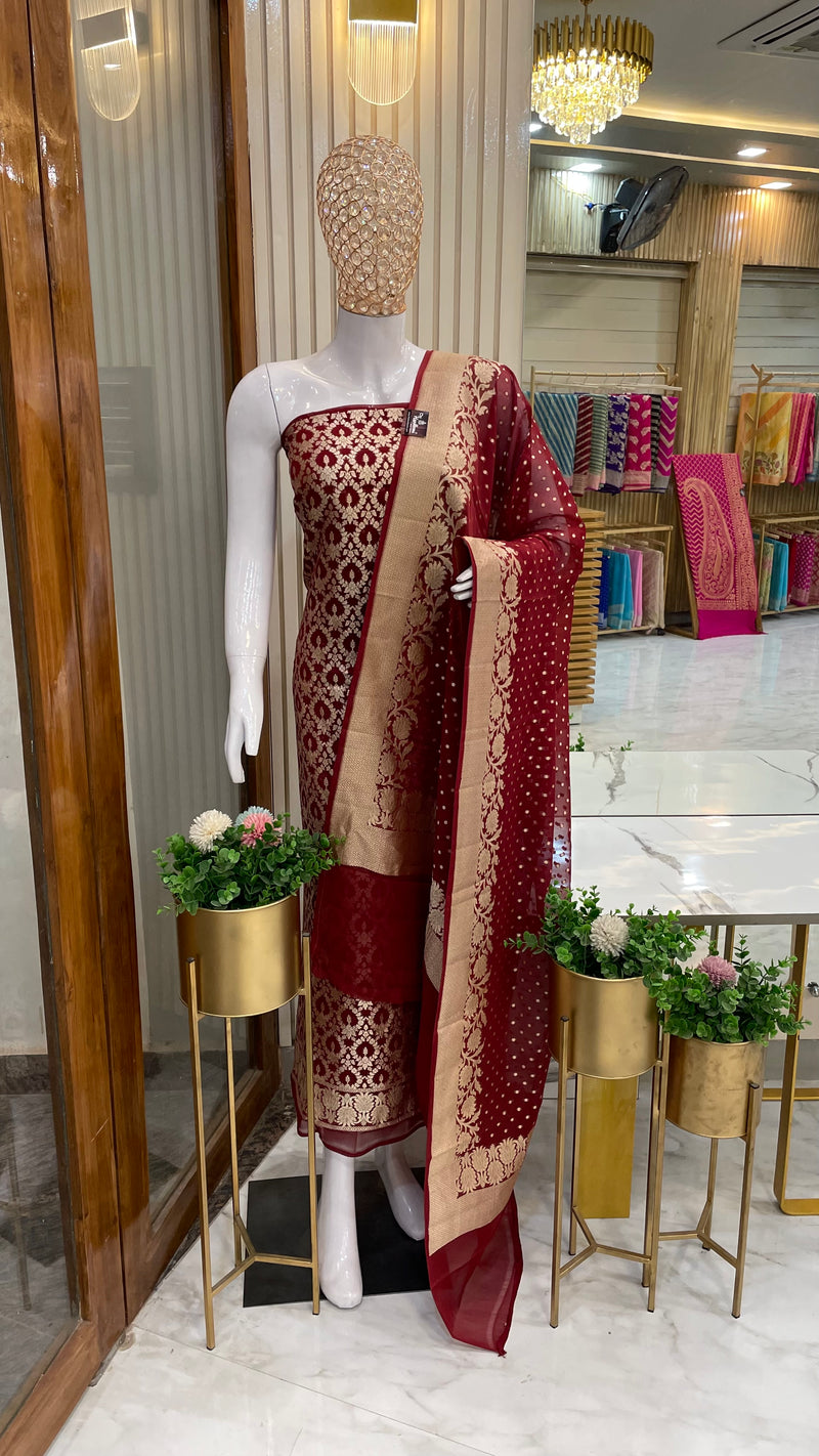 Khaddi Georgette Banarasi Dress material - The Handlooms