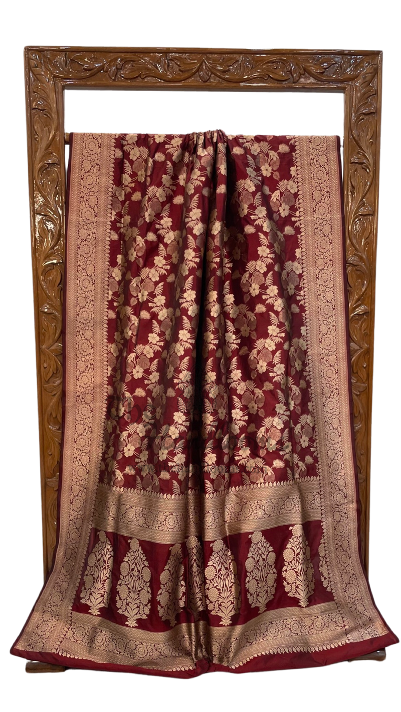 Pure Katan Silk Banarasi Handloom Saree - All Over Jaal Work - The Handlooms
