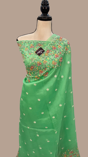 Pure Organza Chikankari Handloom Banarasi Saree - The Handlooms