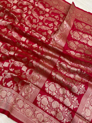 Pure Katan Silk Banarasi Handloom Saree - All Over Jaal Work - The Handlooms