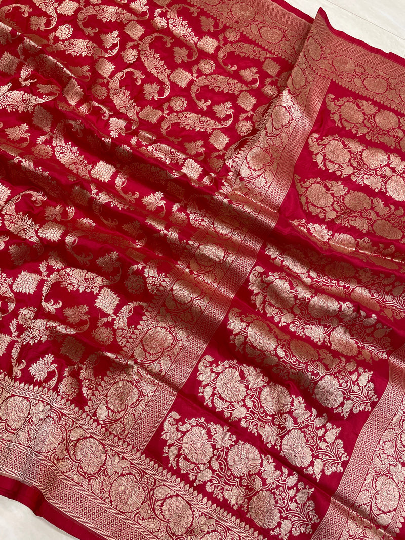 Pure Katan Silk Banarasi Handloom Saree - All Over Jaal Work - The Handlooms