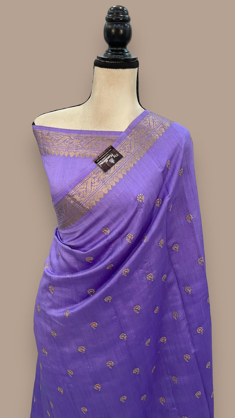 Pure Chiniya Silk Handloom Banarasi Saree with Chikankari - The Handlooms