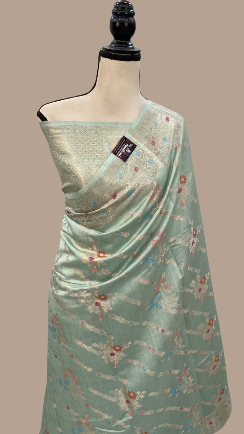 Aqua Blue Pure Chiniya Silk Handloom Banarasi Saree - The Handlooms