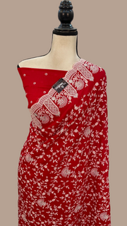 Pure Georgette Chikankari Handloom Banarasi Saree - The Handlooms