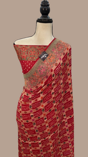 Pure Georgette Banarasi Bandhej Handloom Saree - with meenakari work - The Handlooms