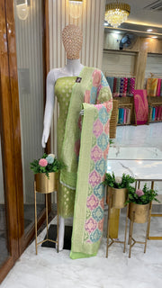 Pista Pure Khaddi Georgette Banarasi Dress material with Rangkat Dupatta - The Handlooms