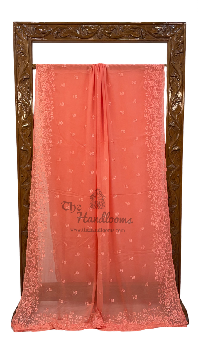 Pure Georgette Chikankari Handloom Banarasi Saree