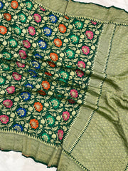 Pure Georgette Banarasi Bandhej Handloom Saree - with meenakari work - The Handlooms