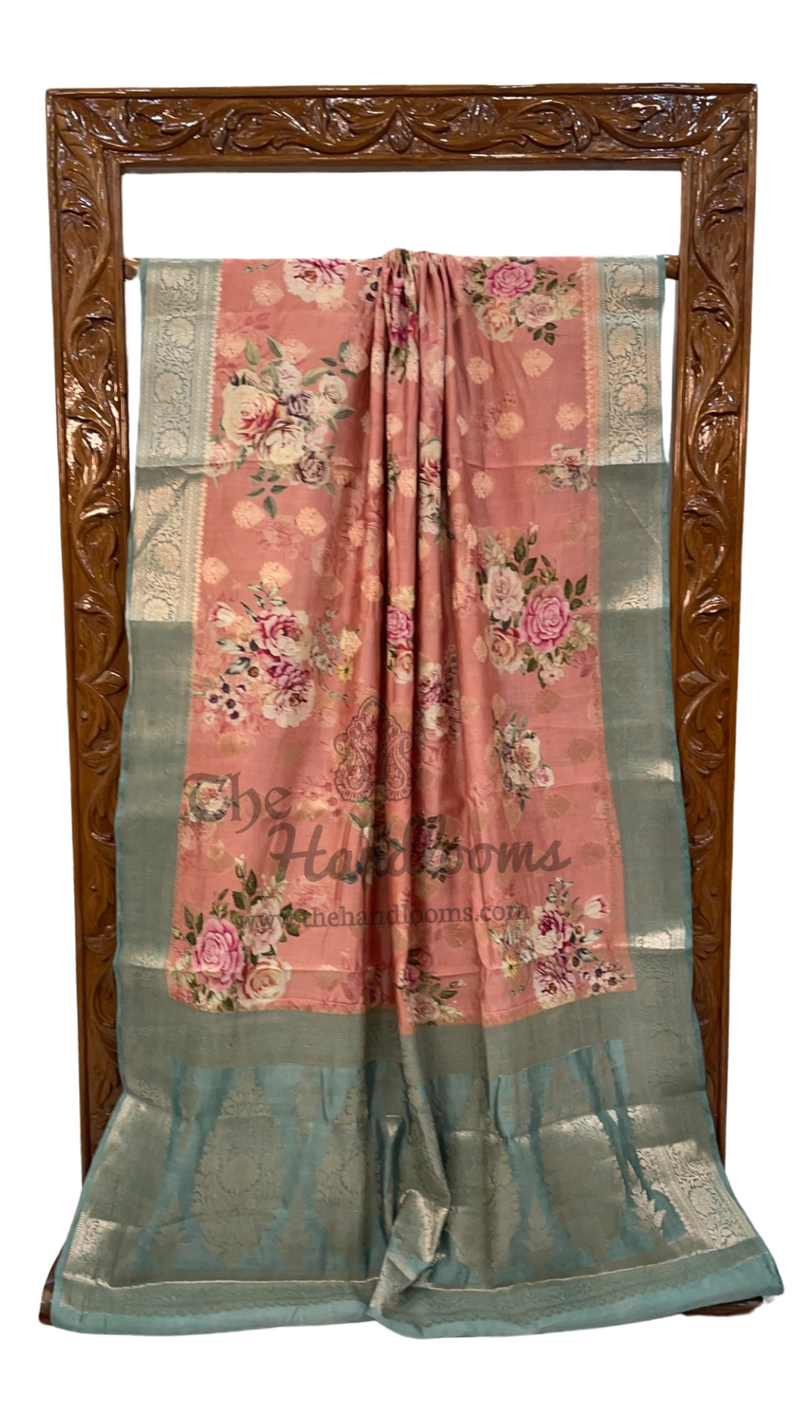 Pure Chiniya Silk Digital Print Handloom Banarasi Saree - The Handlooms