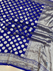 Royal Blue Khaddi Georgette Handloom Banarasi Saree - The Handlooms
