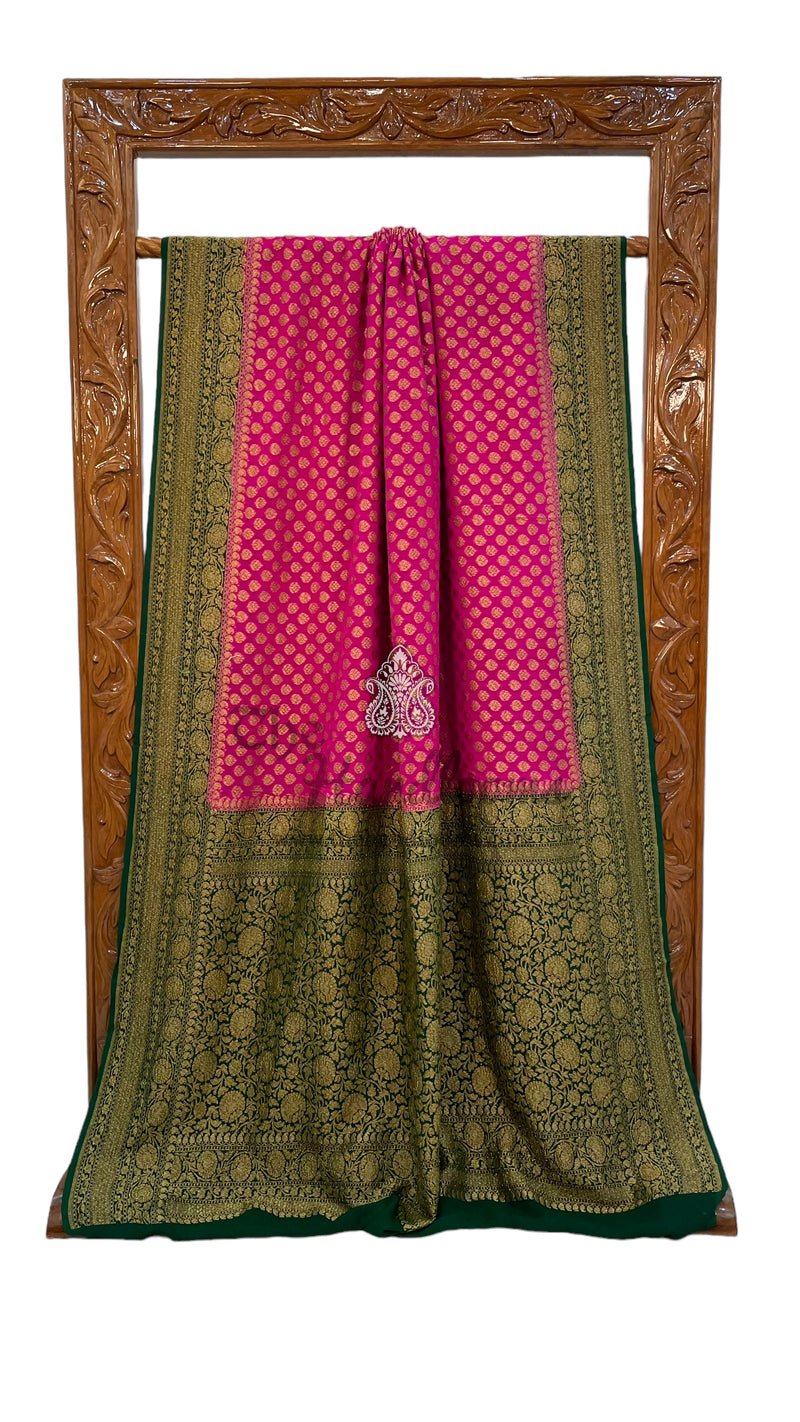 Khaddi  Georgette Handloom Banarasi Saree -  Antique zari - The Handlooms