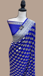 Royal Blue Khaddi Georgette Handloom Banarasi Saree - The Handlooms