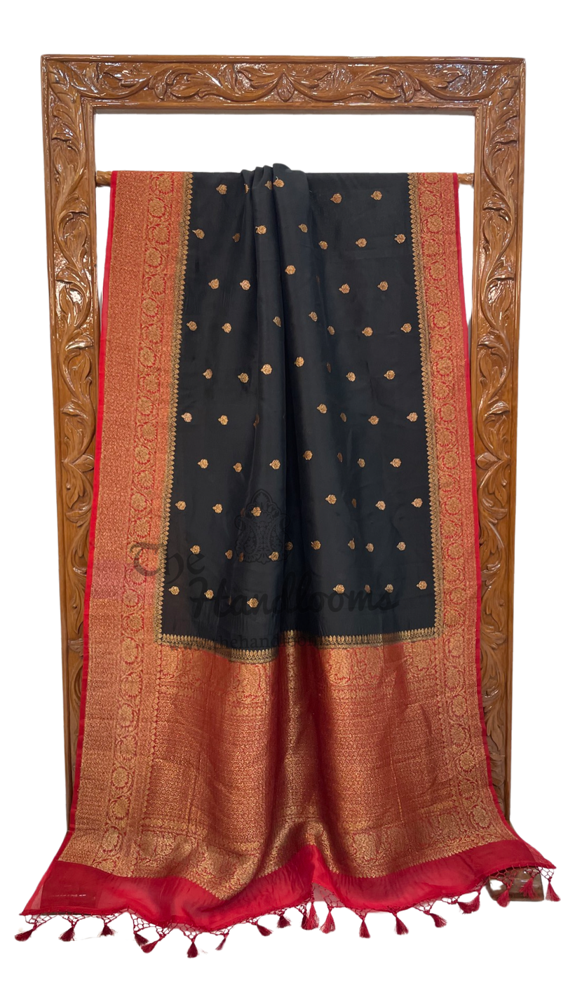 Black Pure Kora Handloom Banarasi Saree - The Handlooms