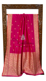 Hot Pink Pure Katan Silk Banarasi Handloom Saree - All over Kadua motifs With Meenakari - The Handlooms