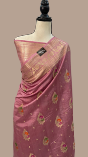 Pure Dupion Silk Banarasi Saree - Gold Zari - The Handlooms