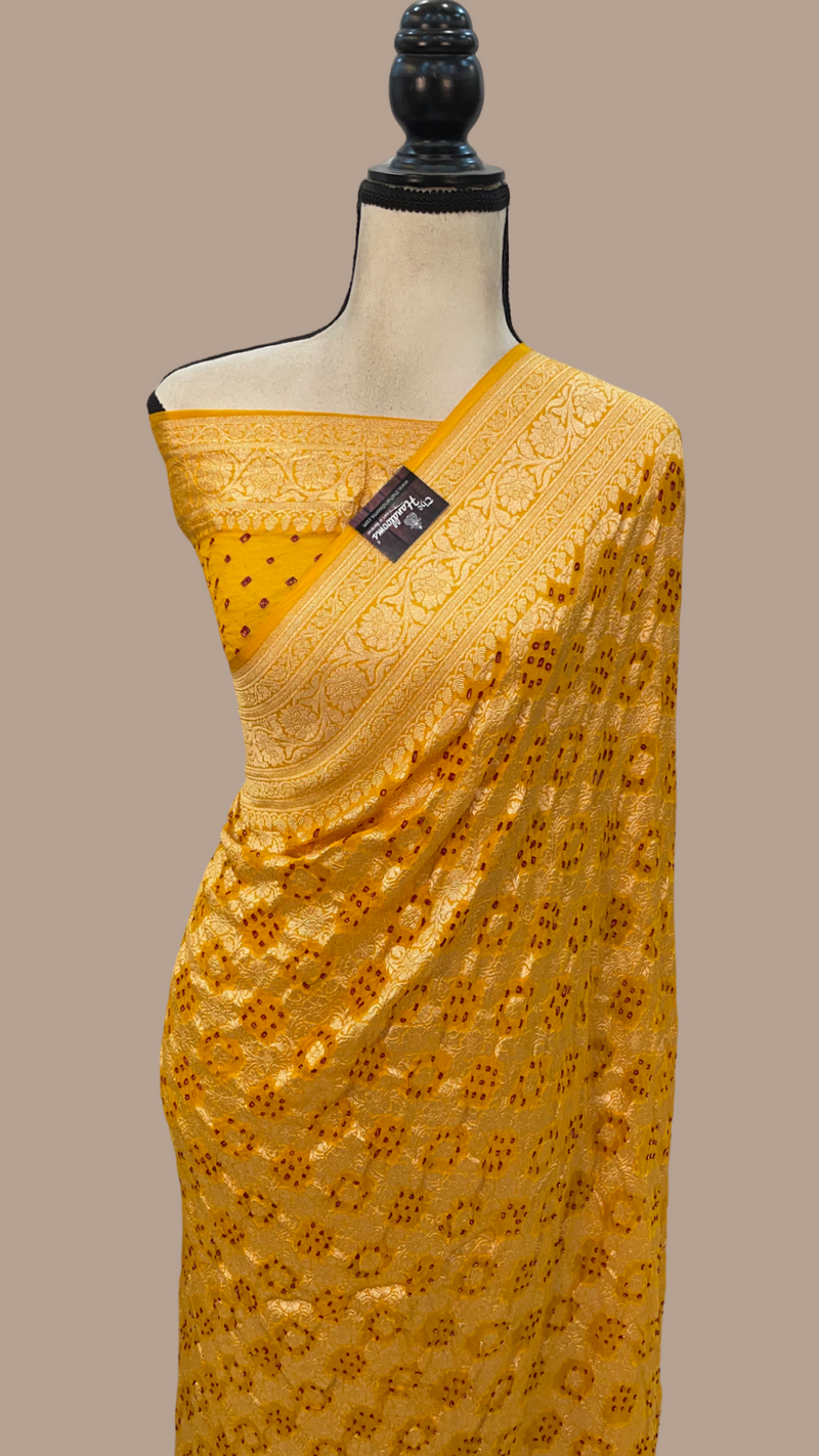 Pure Georgette Banarasi Bandhej Handloom Saree - The Handlooms
