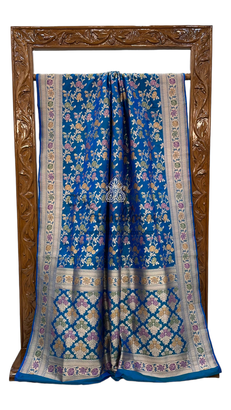 Pure Katan Silk Banarasi Handloom Saree - All over Jaal work with Meenakari - The Handlooms