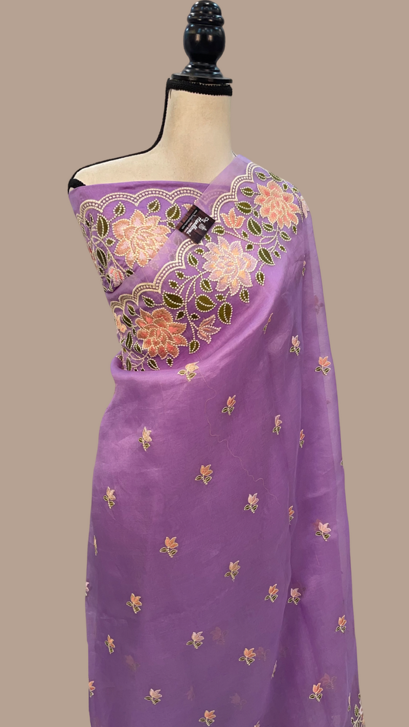 Pure Organza Chikankari Handloom Banarasi Saree - The Handlooms