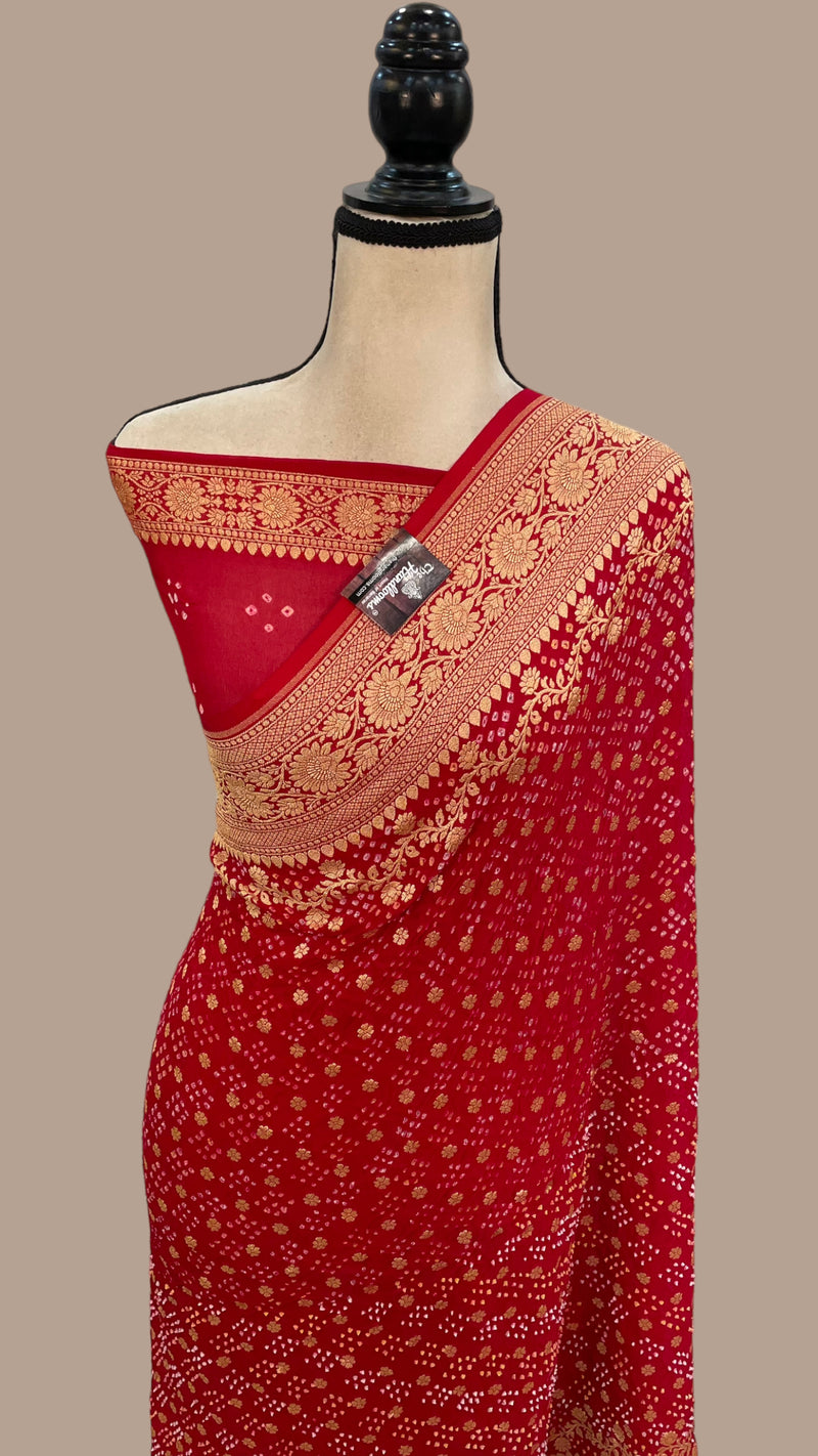 Pure Georgette Banarasi Bandhej Handloom Saree - The Handlooms