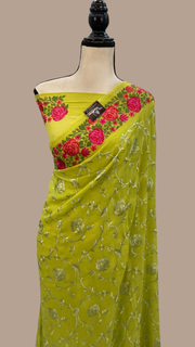 Pure Georgette Chikankari Handloom Banarasi Saree - The Handlooms