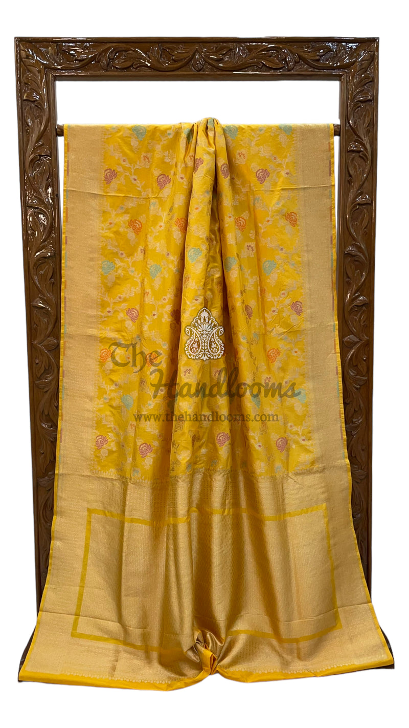 Pure Katan Silk Banarasi Handloom Saree - All over Jaal work with Meenakari - The Handlooms