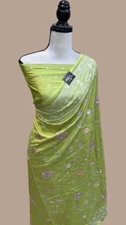 Pure Chiniya Silk Handloom Banarasi Saree With Chikankari - The Handlooms