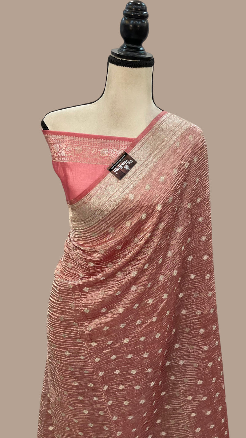 Pure Kora Tissue Crush Handloom Banarasi Saree - The Handlooms