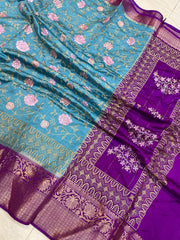 Pure Chiniya Silk Handloom Banarasi Saree With Chikankari - The Handlooms