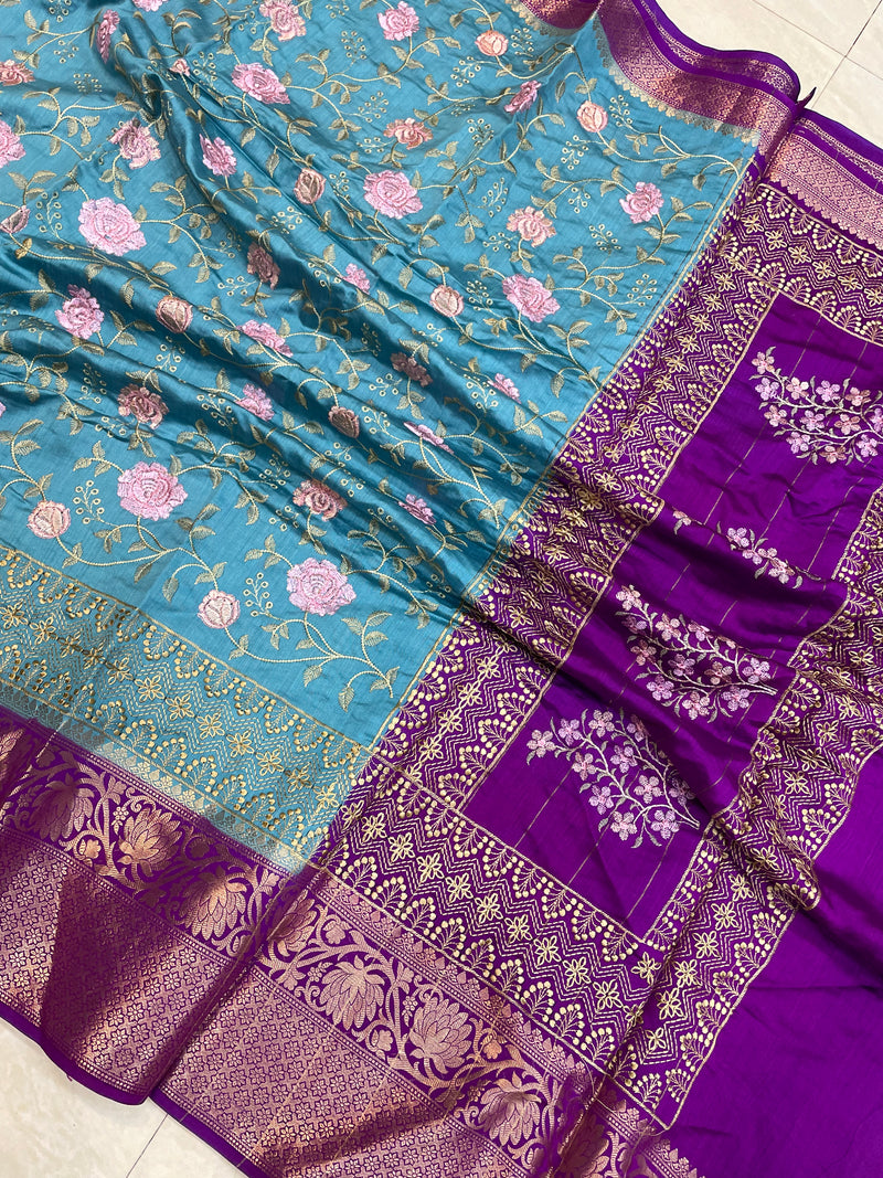 Pure Chiniya Silk Handloom Banarasi Saree With Chikankari - The Handlooms