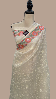 Pure Organza Chikankari Handloom Banarasi Saree - The Handlooms