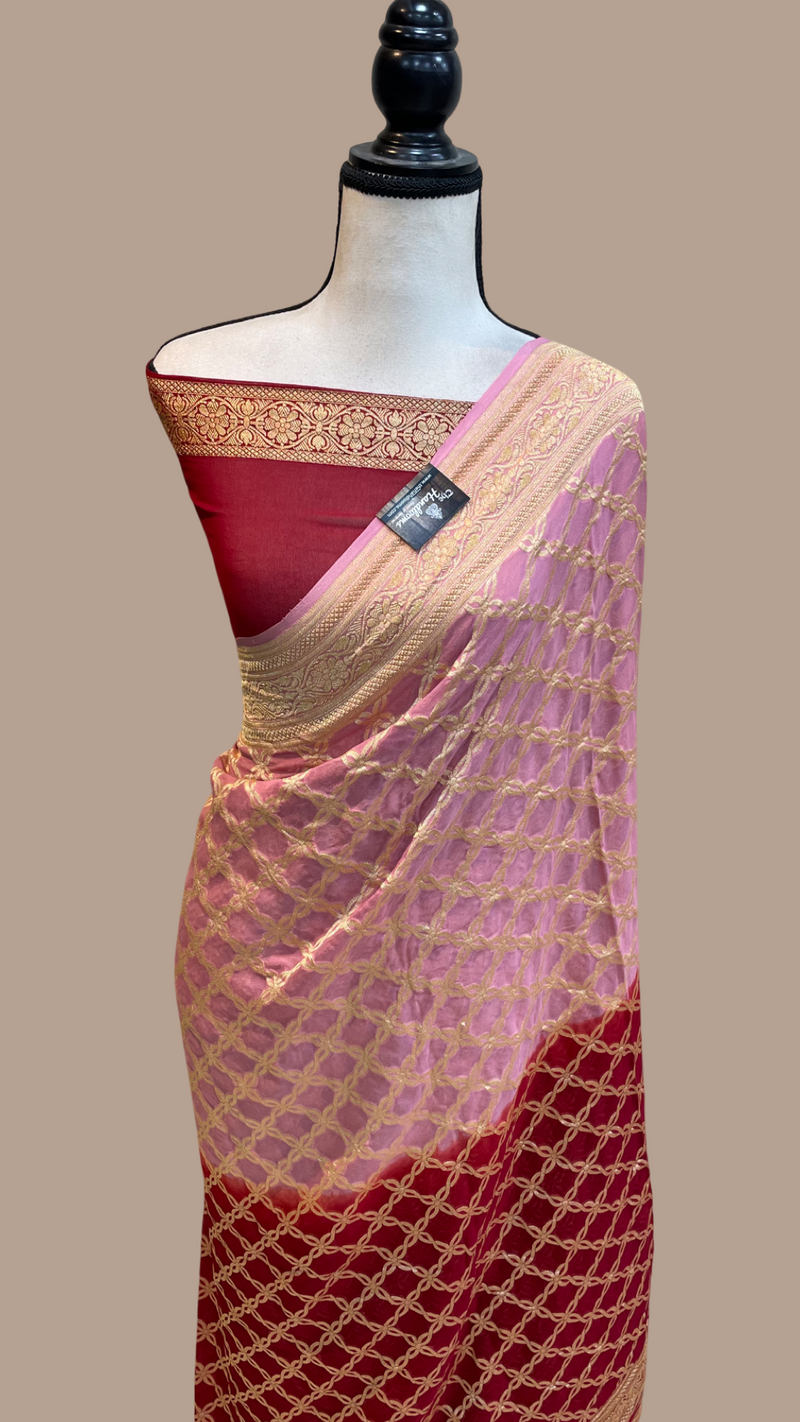 Dual Shade Khaddi Georgette Banarasi Saree -  Gold zari - The Handlooms
