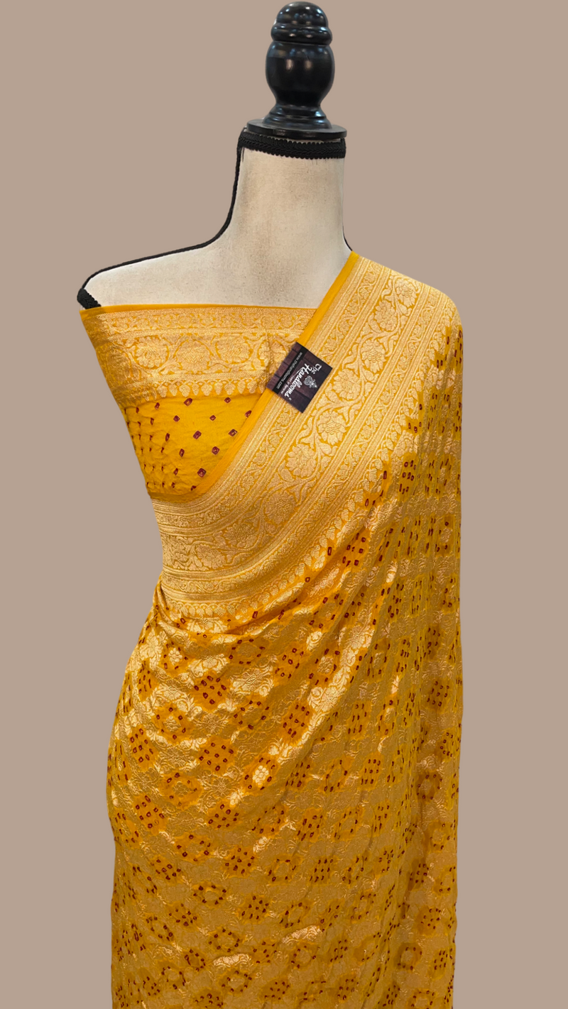 Pure Georgette Banarasi Bandhej Handloom Saree - The Handlooms