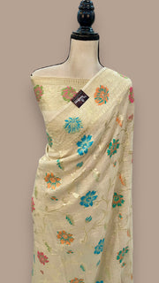 Pure Tussar Georgette Handloom Banarasi Saree - All over Jaal Work with meenakari - The Handlooms