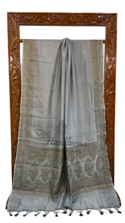 Grey Pure Butter Crepe Banarasi Saree - The Handlooms